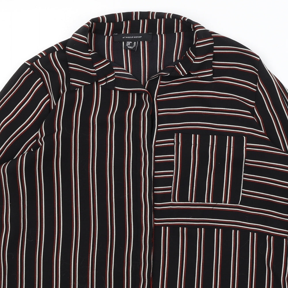 Atmosphere Womens Black Striped  Basic Button-Up Size 10