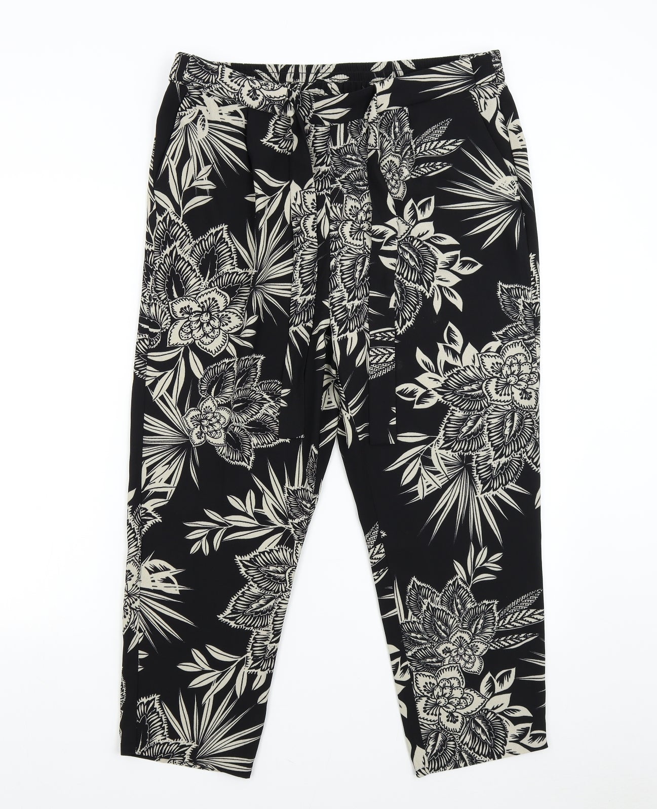 Bonmarché Womens Black Floral  Trousers  Size 16 L24 in