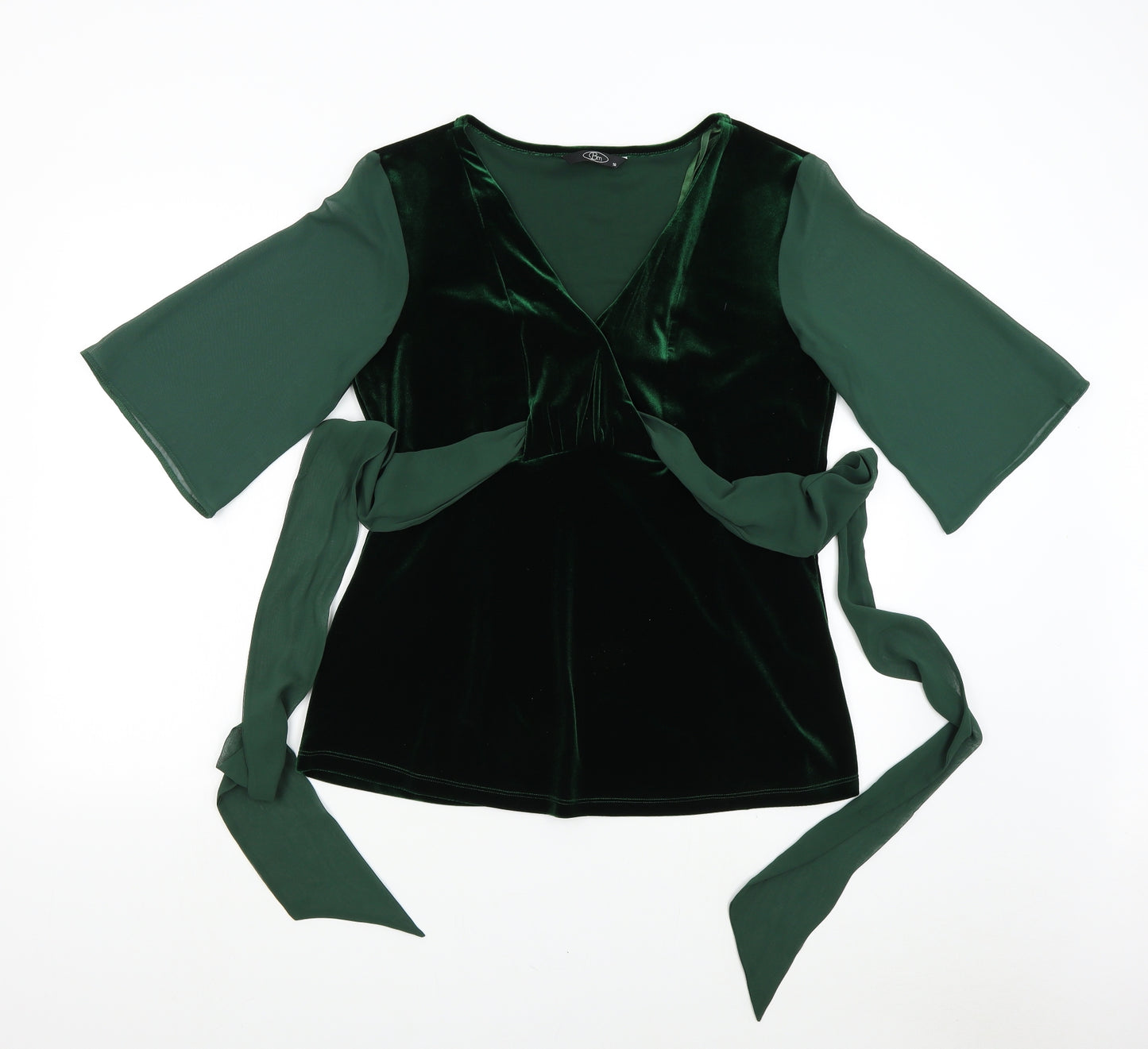 BM Collection Womens Green  Velvet Basic Blouse Size 16