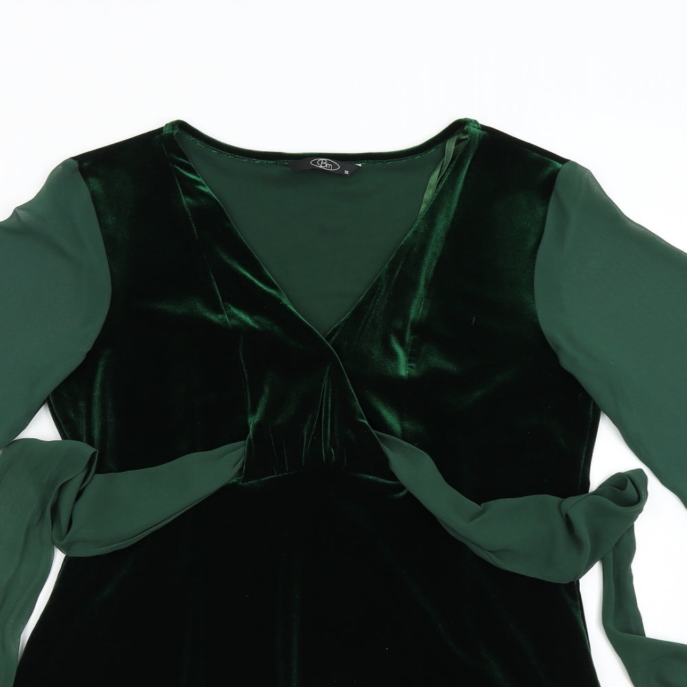 BM Collection Womens Green  Velvet Basic Blouse Size 16