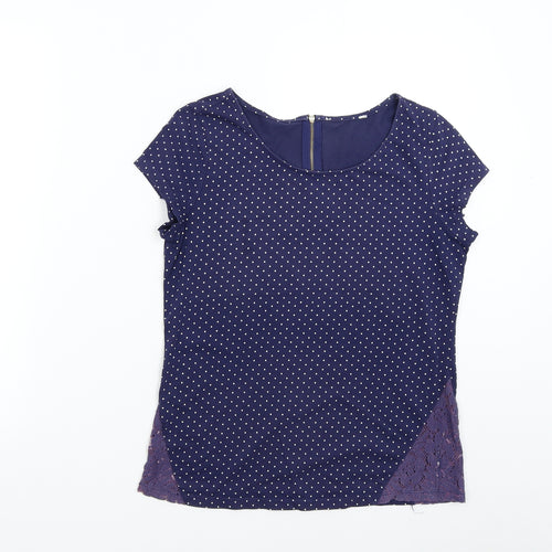 Preworn Womens Blue Polka Dot  Basic T-Shirt Size M