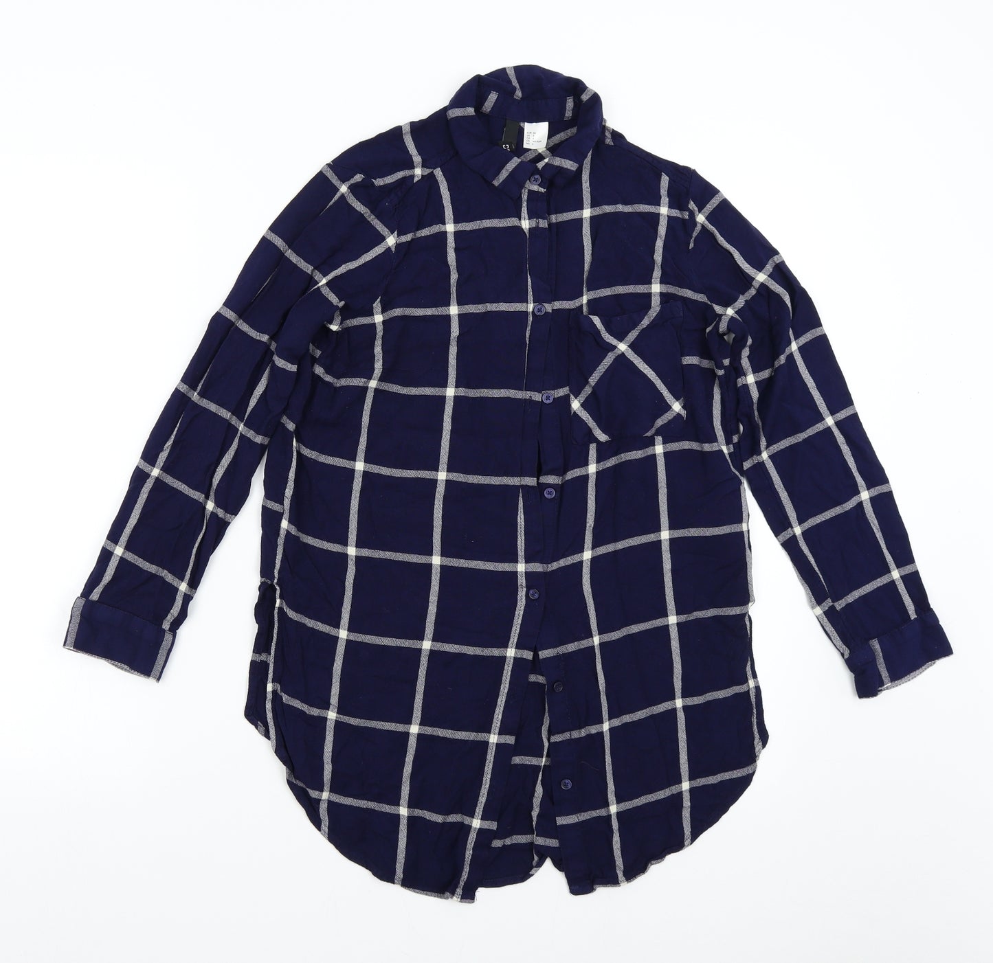 H&M Womens Blue Check Flannel Basic Button-Up Size 10