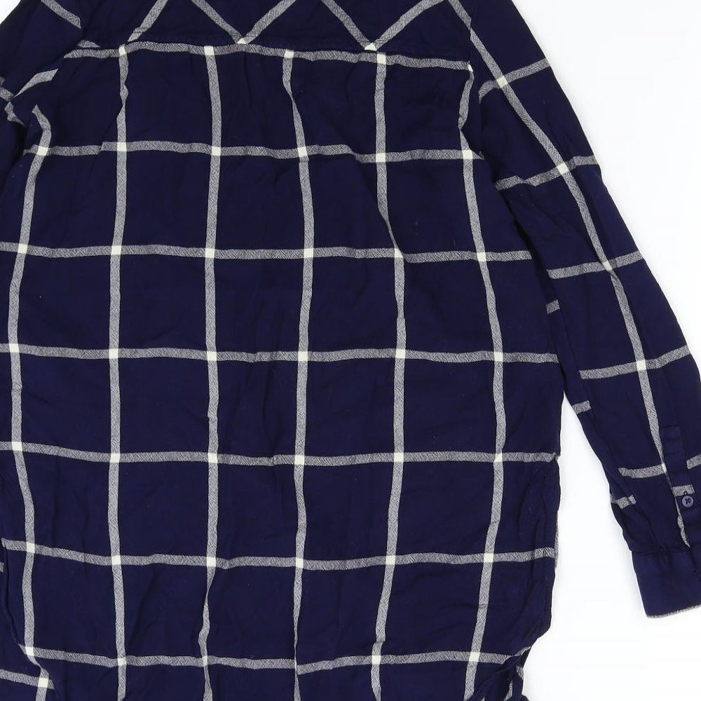 H&M Womens Blue Check Flannel Basic Button-Up Size 10