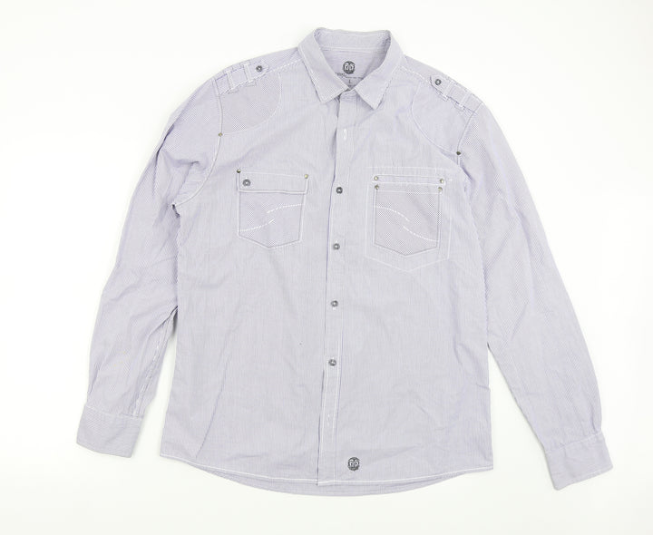 NEXT Mens Blue Striped Button-Up Size L