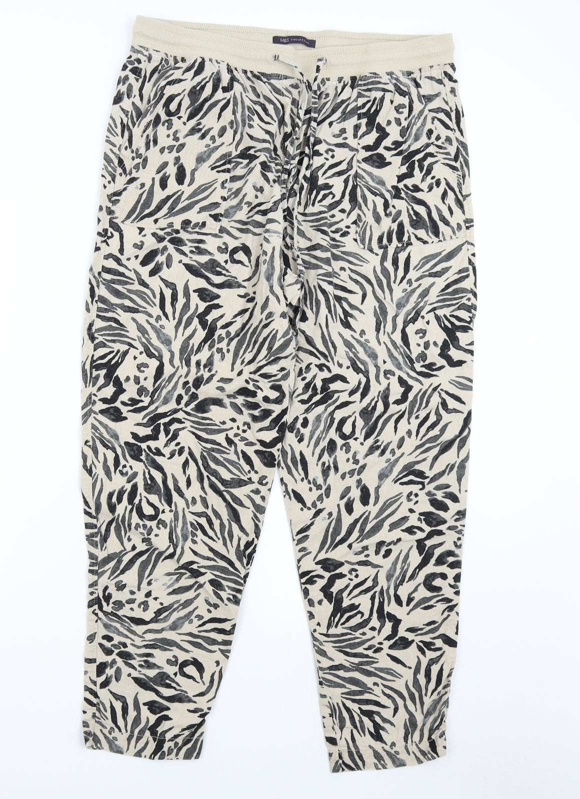 M&S Womens Beige Animal Print  Trousers  Size 16 L27 in