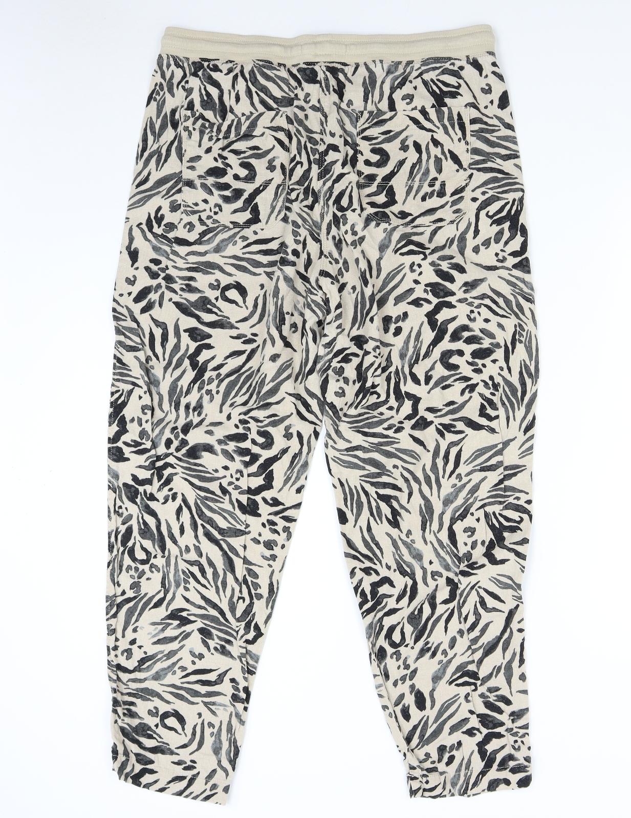 M&S Womens Beige Animal Print  Trousers  Size 16 L27 in