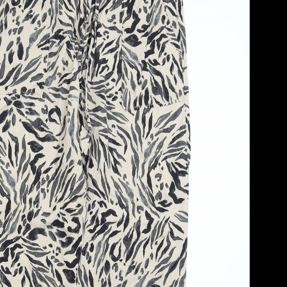 M&S Womens Beige Animal Print  Trousers  Size 16 L27 in