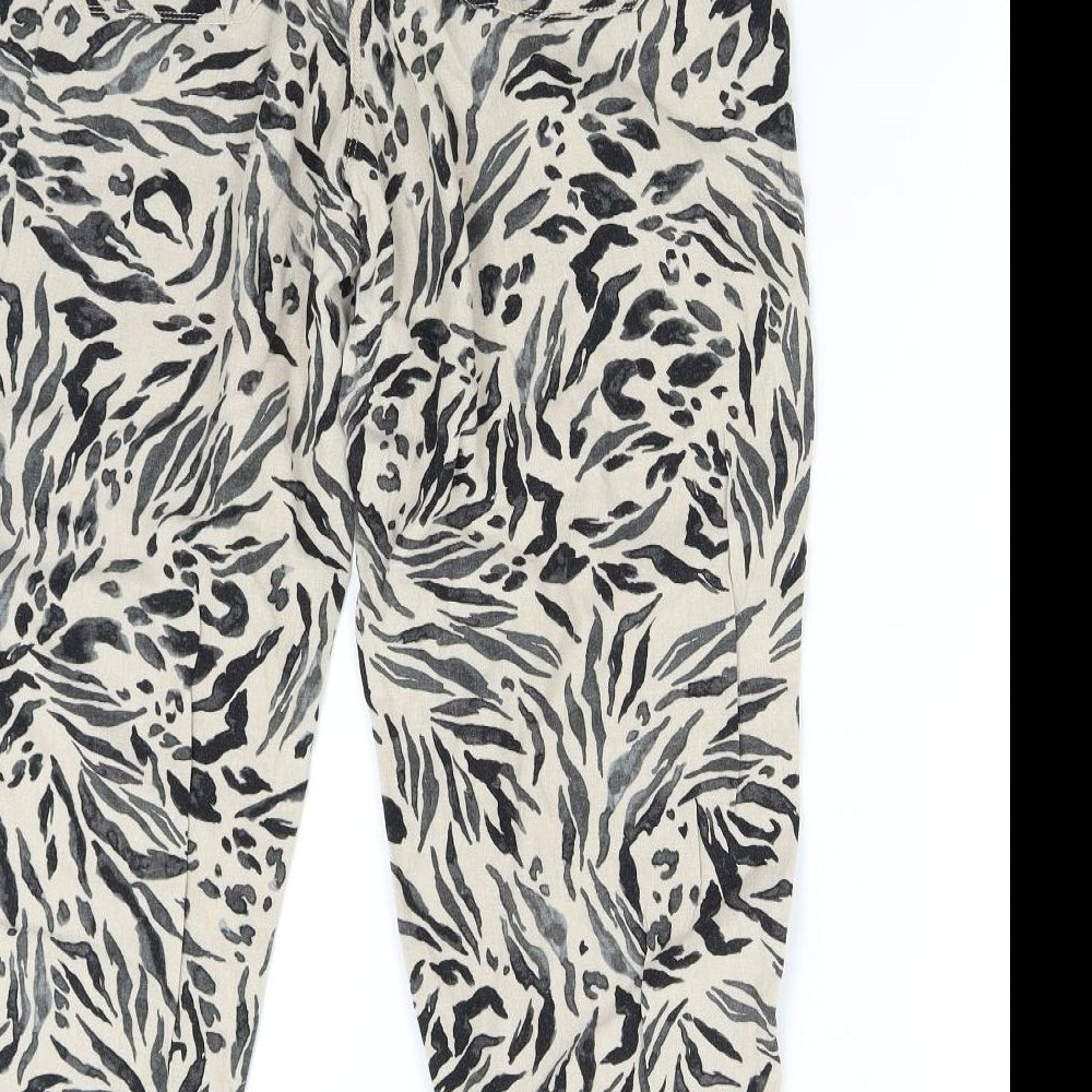 M&S Womens Beige Animal Print  Trousers  Size 16 L27 in