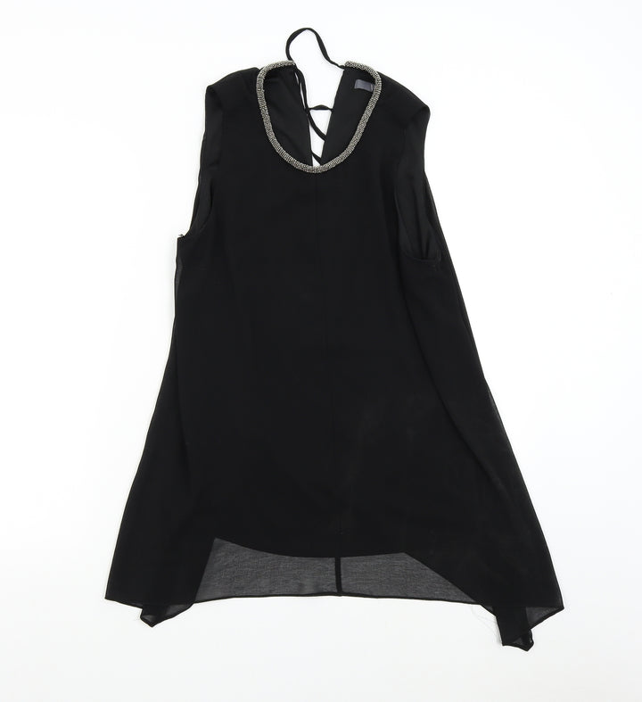 BHS Womens Black   Tunic Blouse Size 12  - Beaded Collar