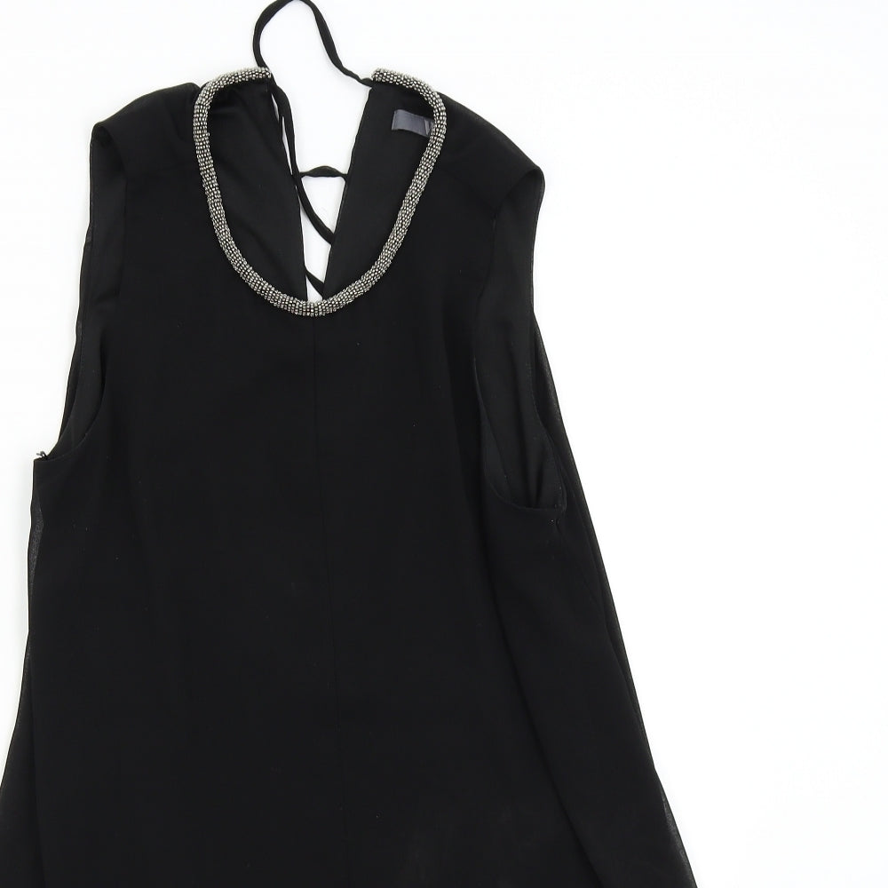 BHS Womens Black   Tunic Blouse Size 12  - Beaded Collar
