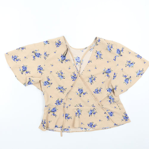 Primark Womens Beige Floral  Wrap Blouse Size 10