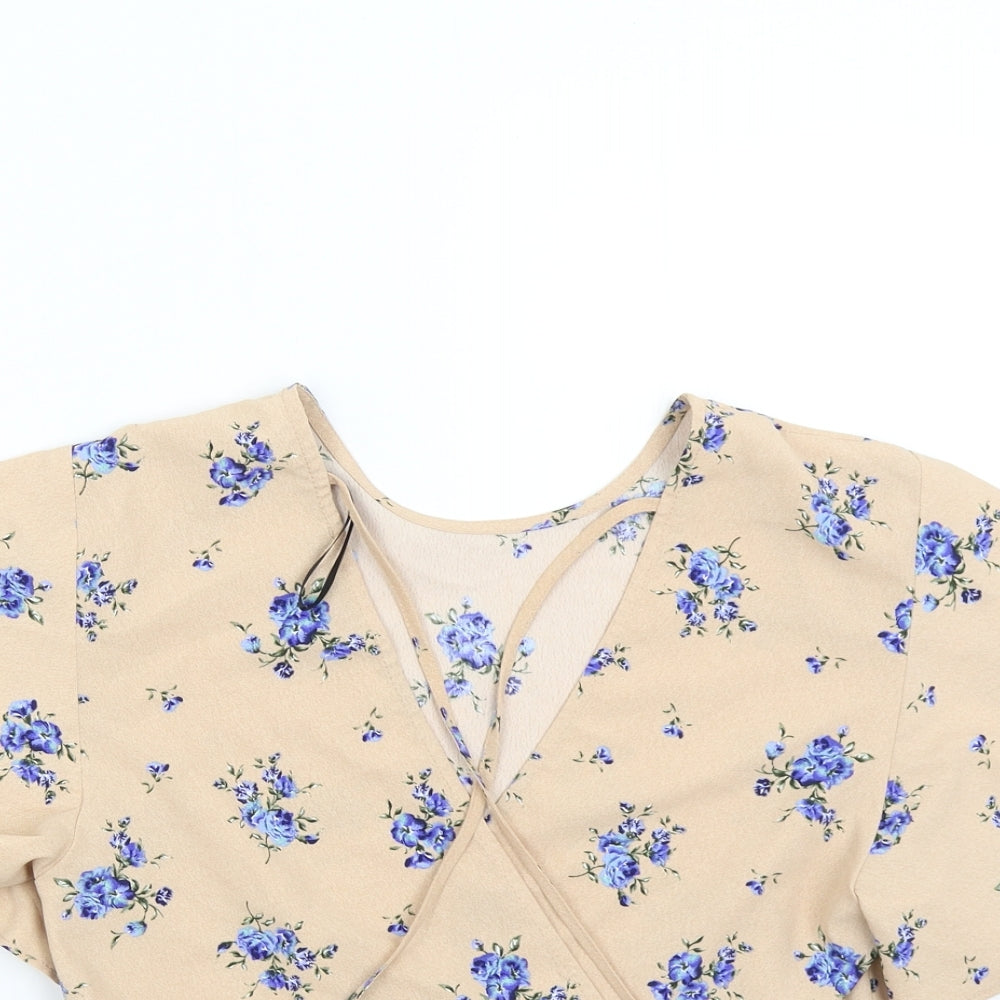 Primark Womens Beige Floral  Wrap Blouse Size 10