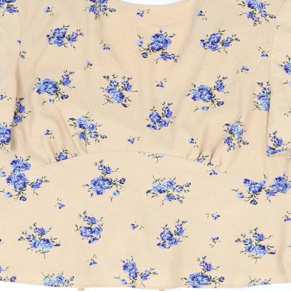 Primark Womens Beige Floral  Wrap Blouse Size 10