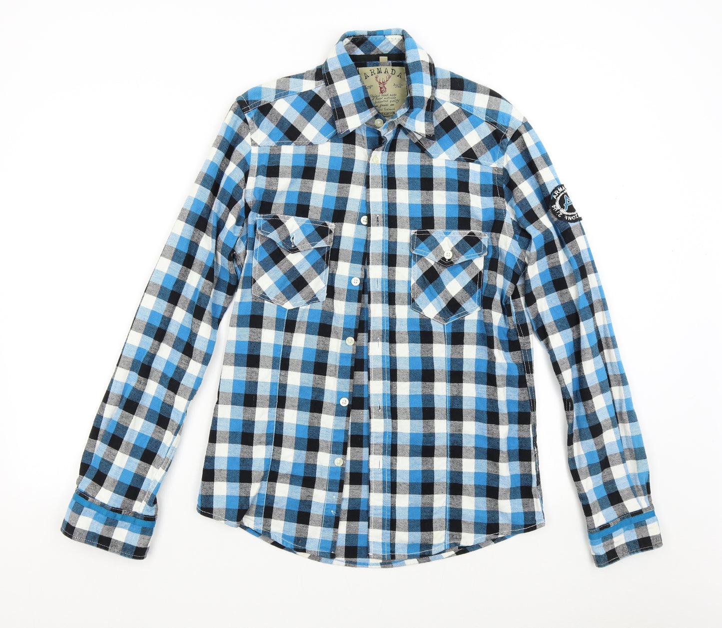 Armada Mens Blue Check Flannel  Button-Up Size M