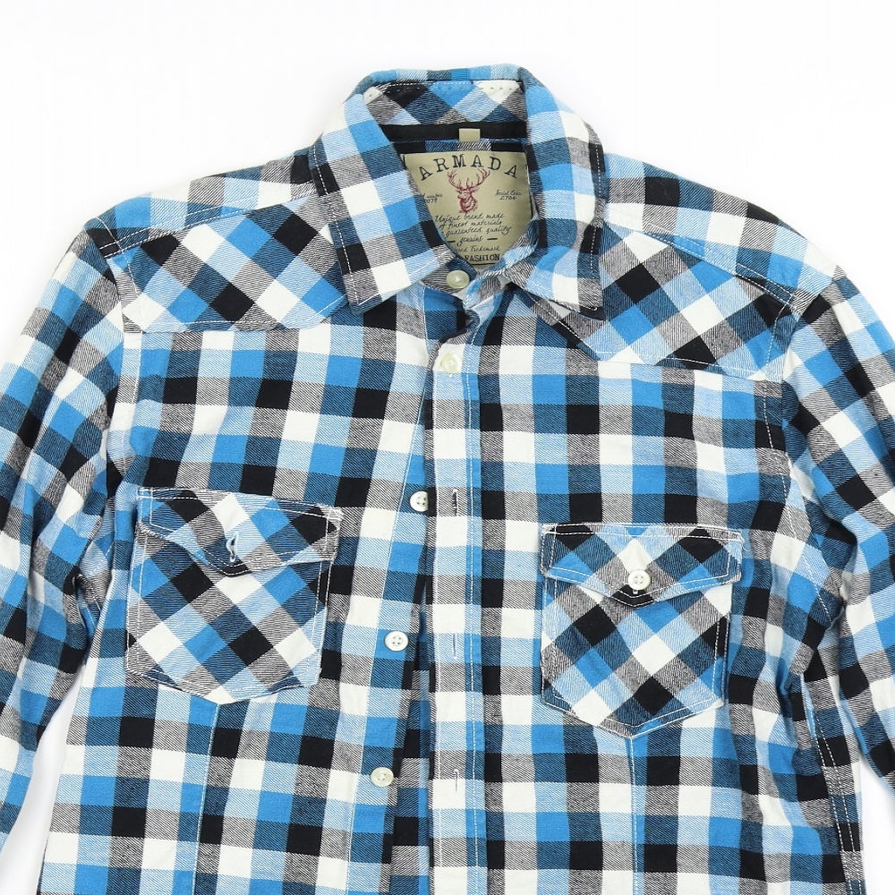 Armada Mens Blue Check Flannel  Button-Up Size M