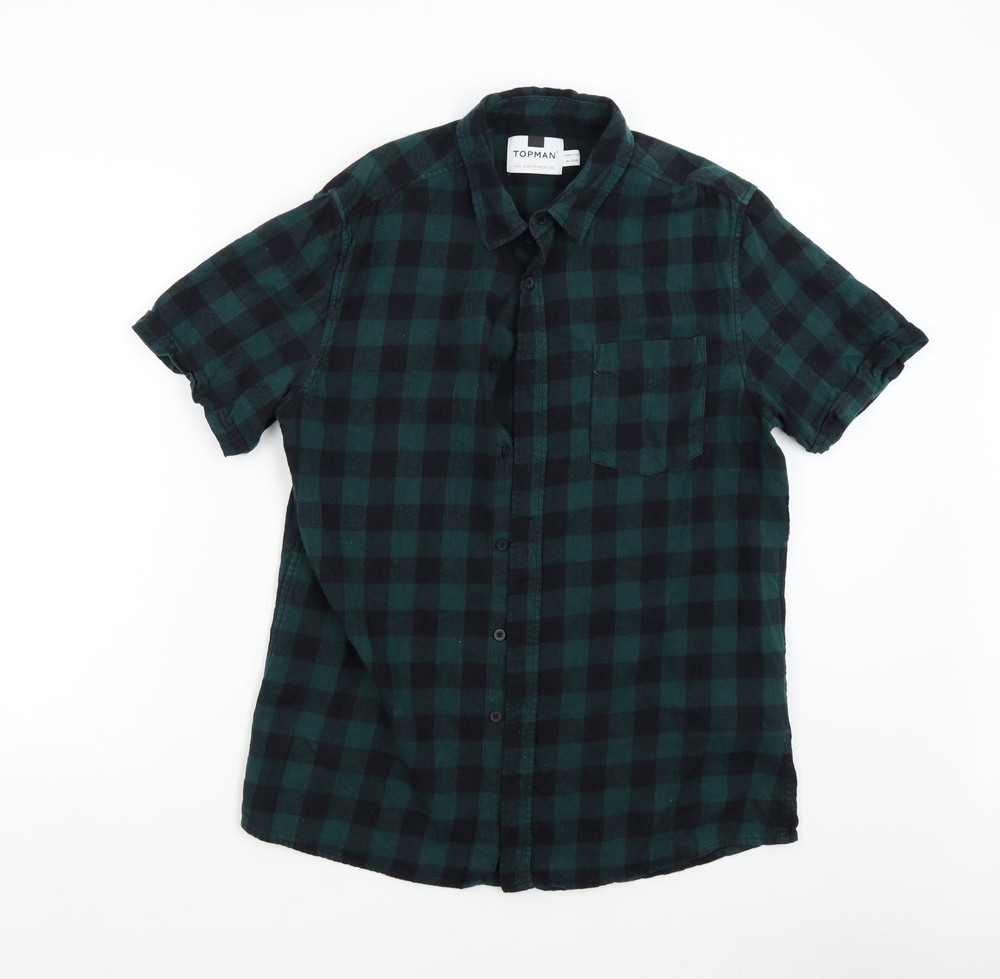 Topman Mens Green Check Flannel  Button-Up Size L