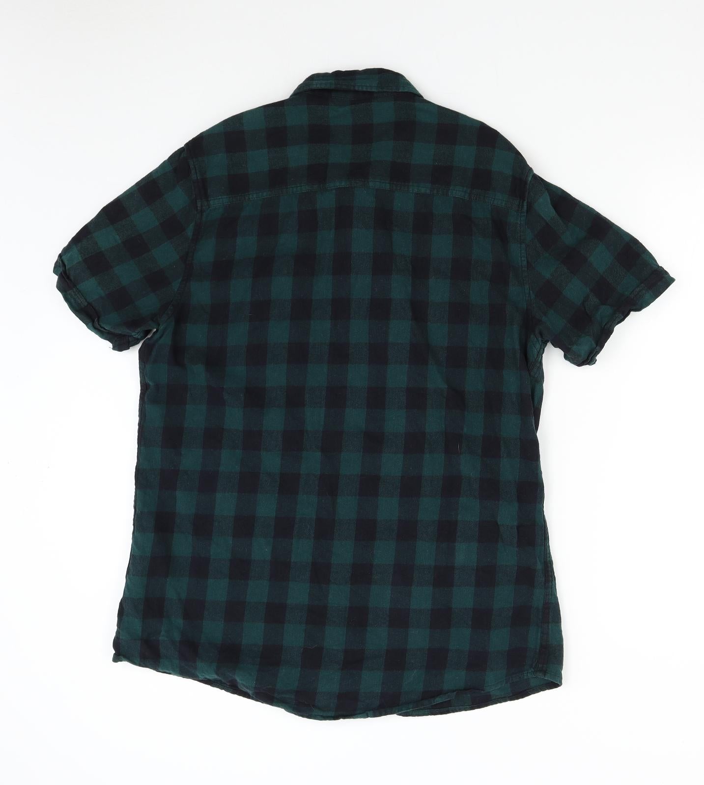 Topman Mens Green Check Flannel  Button-Up Size L