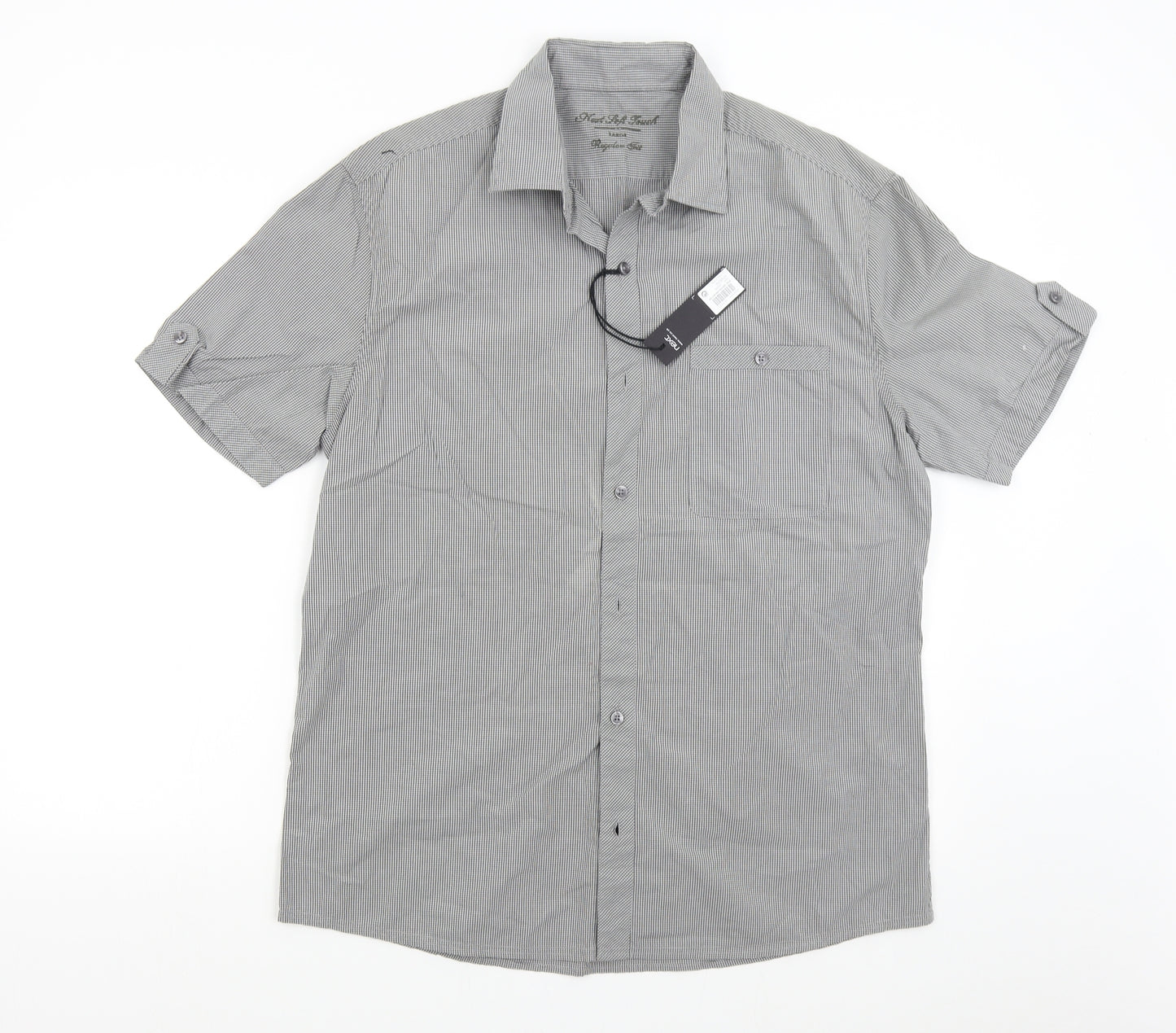 NEXT Mens Grey Check   Button-Up Size L