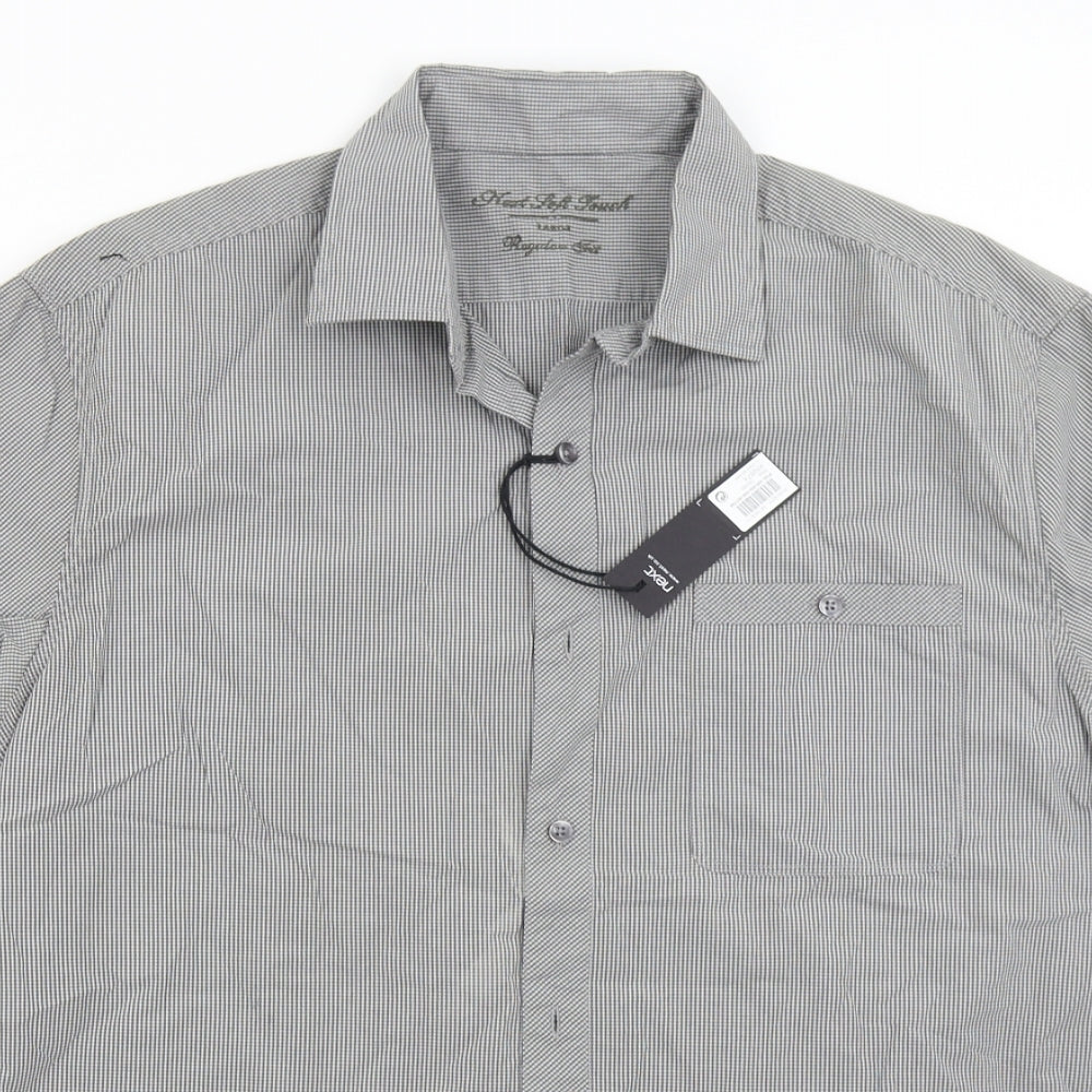 NEXT Mens Grey Check   Button-Up Size L