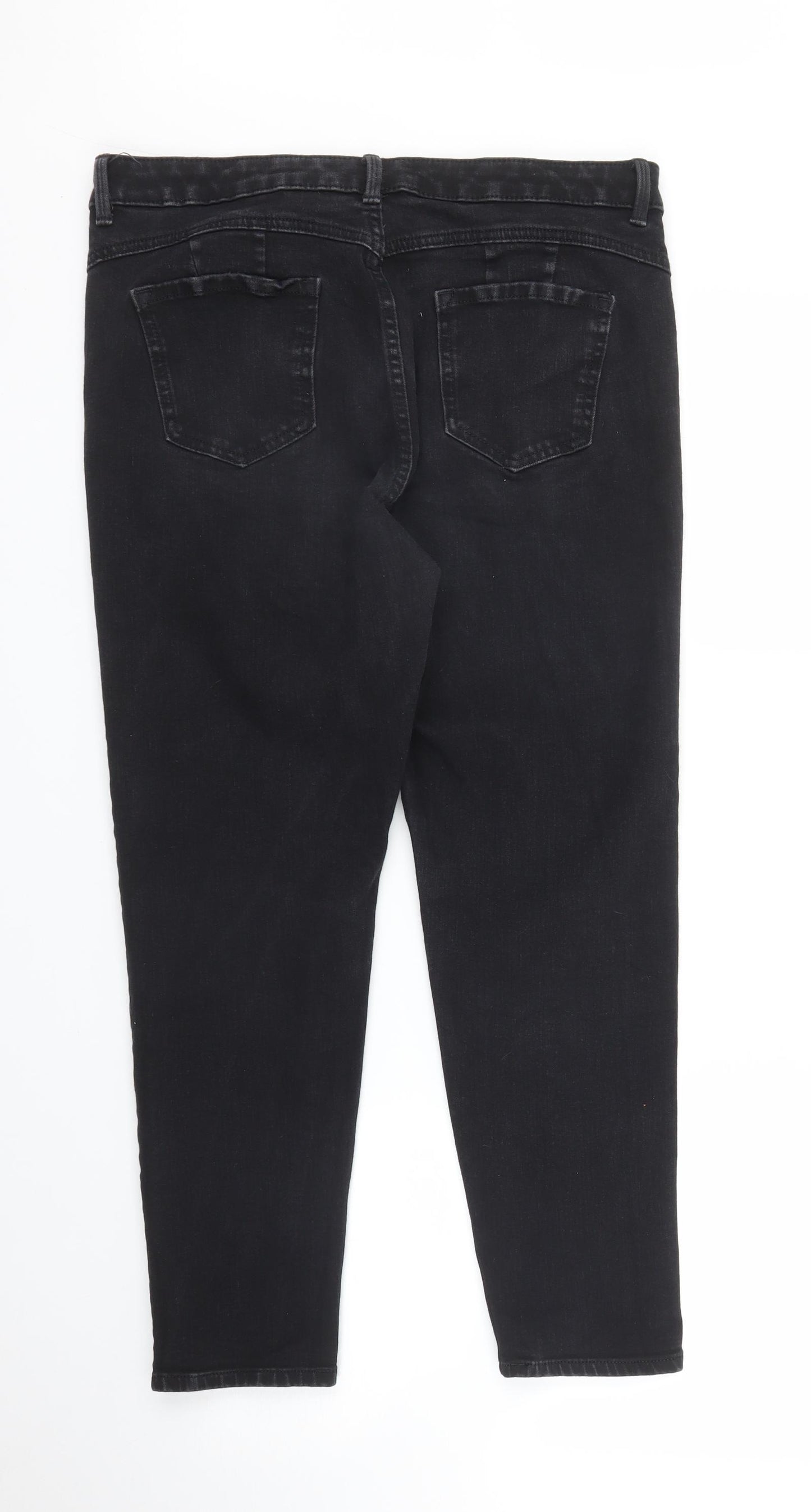 M&S Womens Black  Denim Capri Jeans Size 16 L25 in