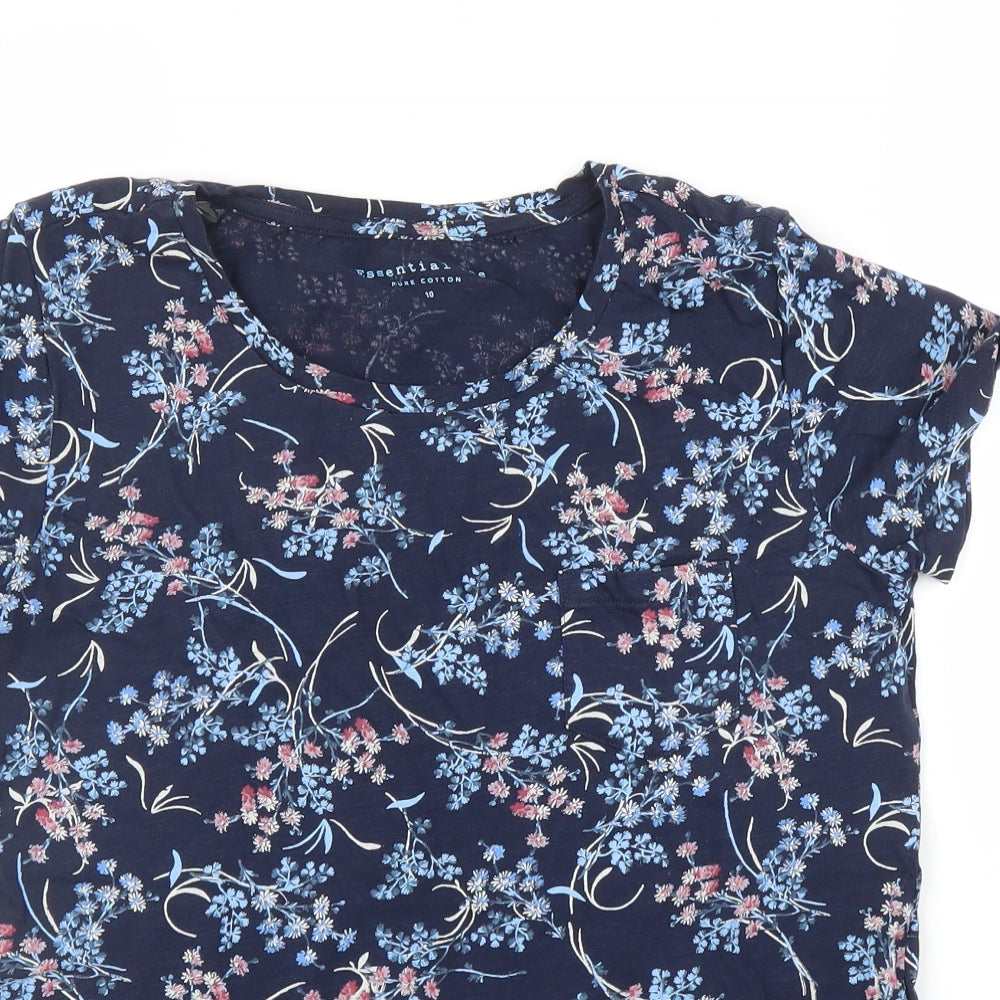 Debenhams Womens Blue Floral  Basic T-Shirt Size 10
