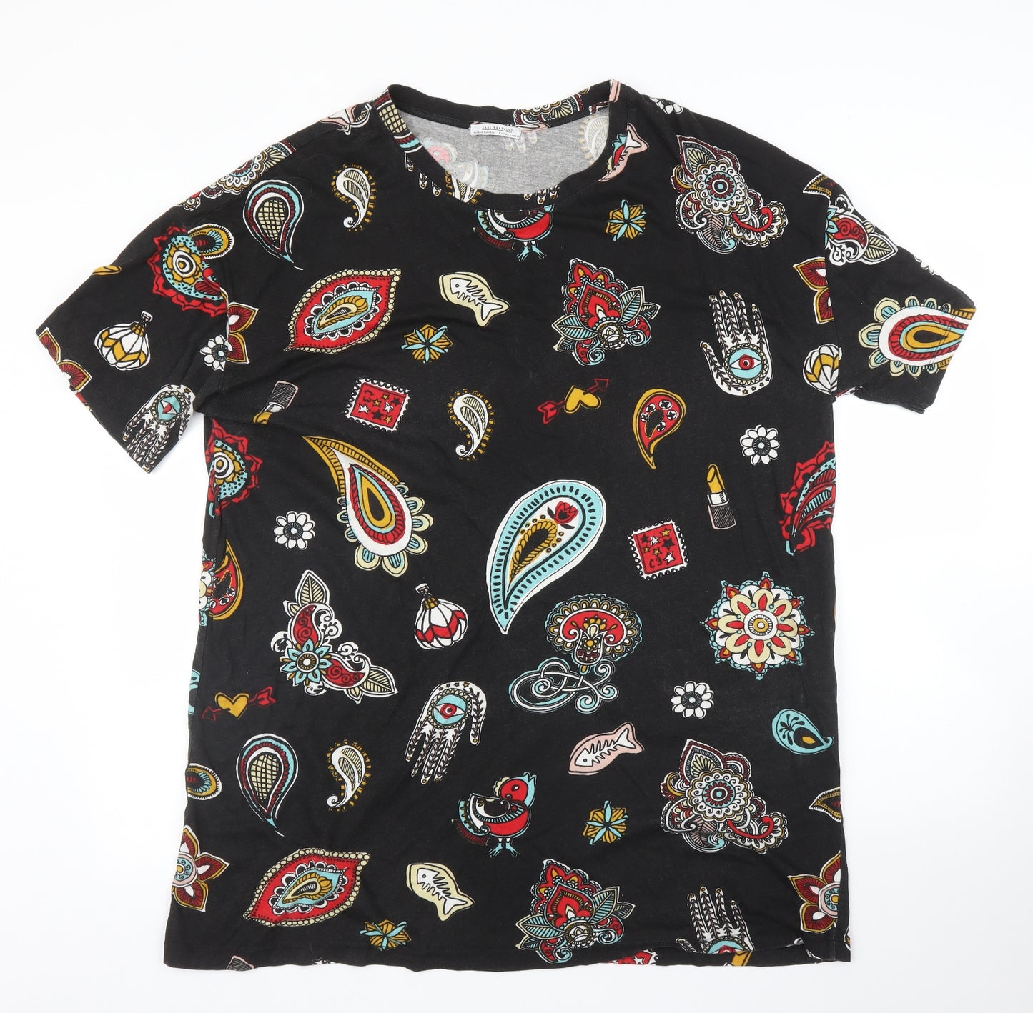 Zara Mens Black Paisley   T-Shirt Size L