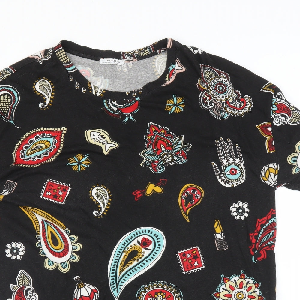 Zara Mens Black Paisley   T-Shirt Size L