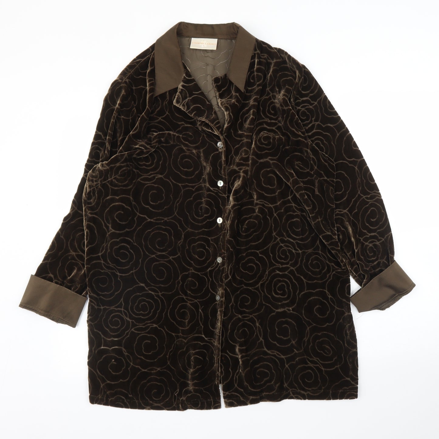Country Casuals Womens Brown Floral  Basic Blouse Size L