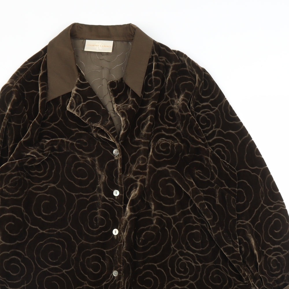 Country Casuals Womens Brown Floral  Basic Blouse Size L