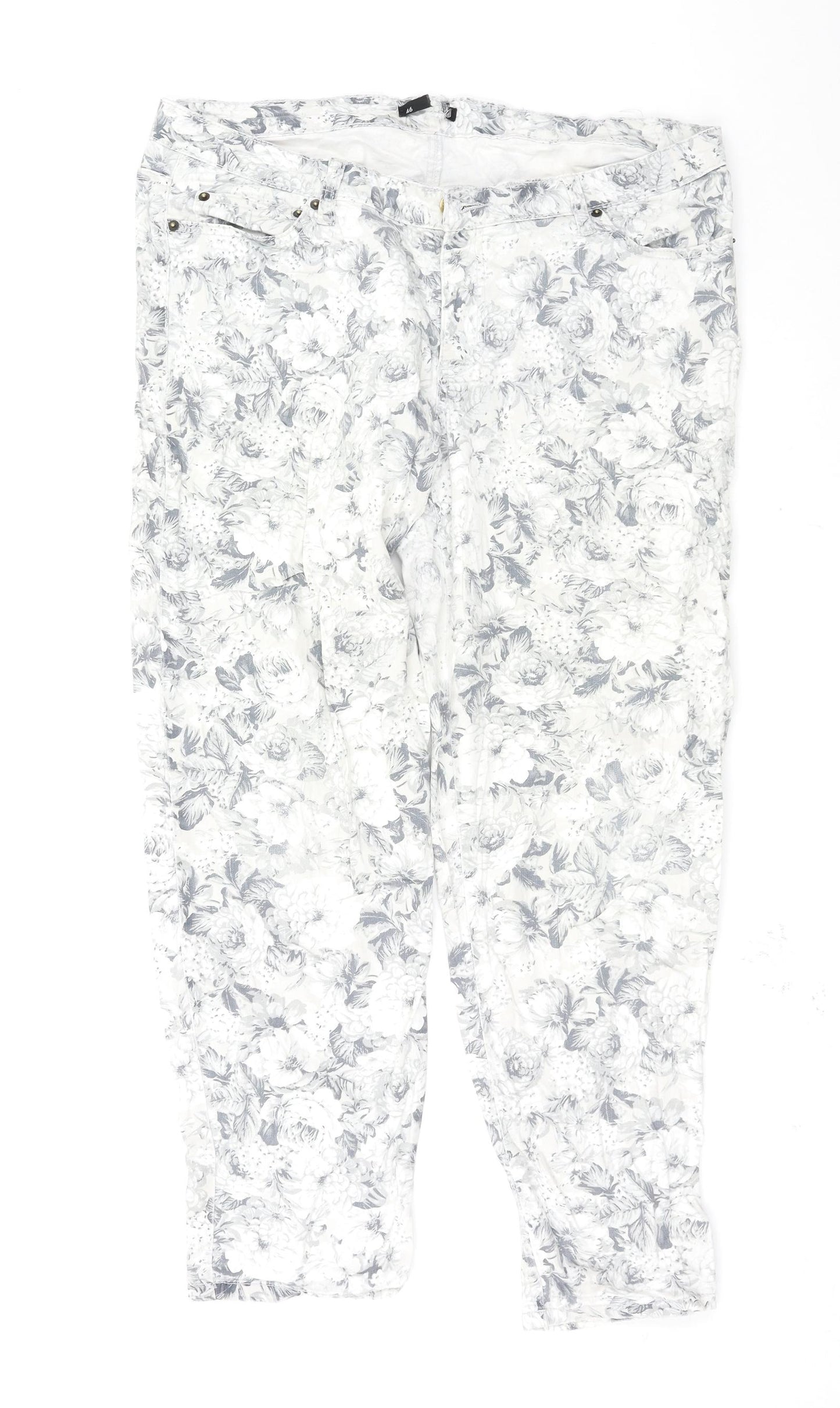 Preworn Womens Grey Floral  Skinny Jeans Size 18 L29 in