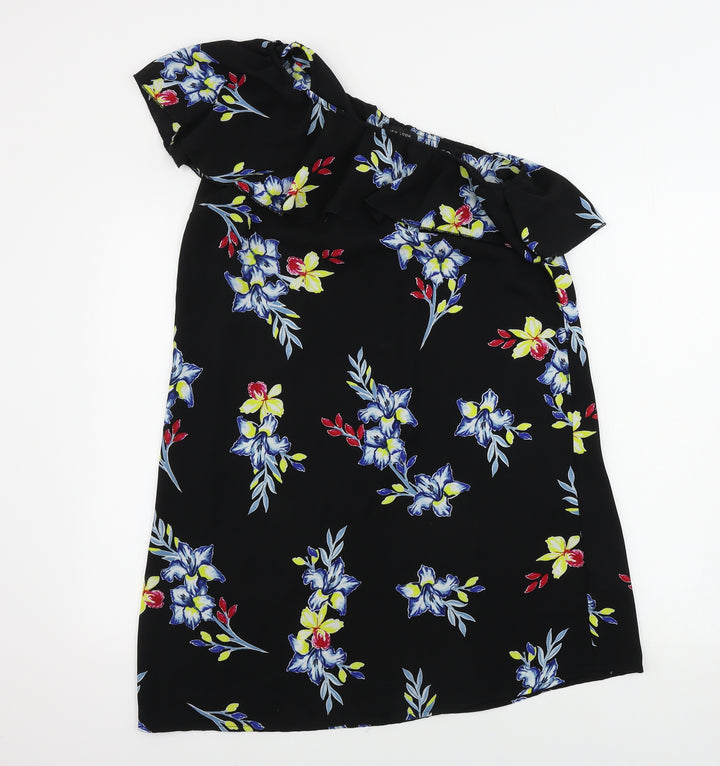 New Look Womens Black Floral A-Line Size 12