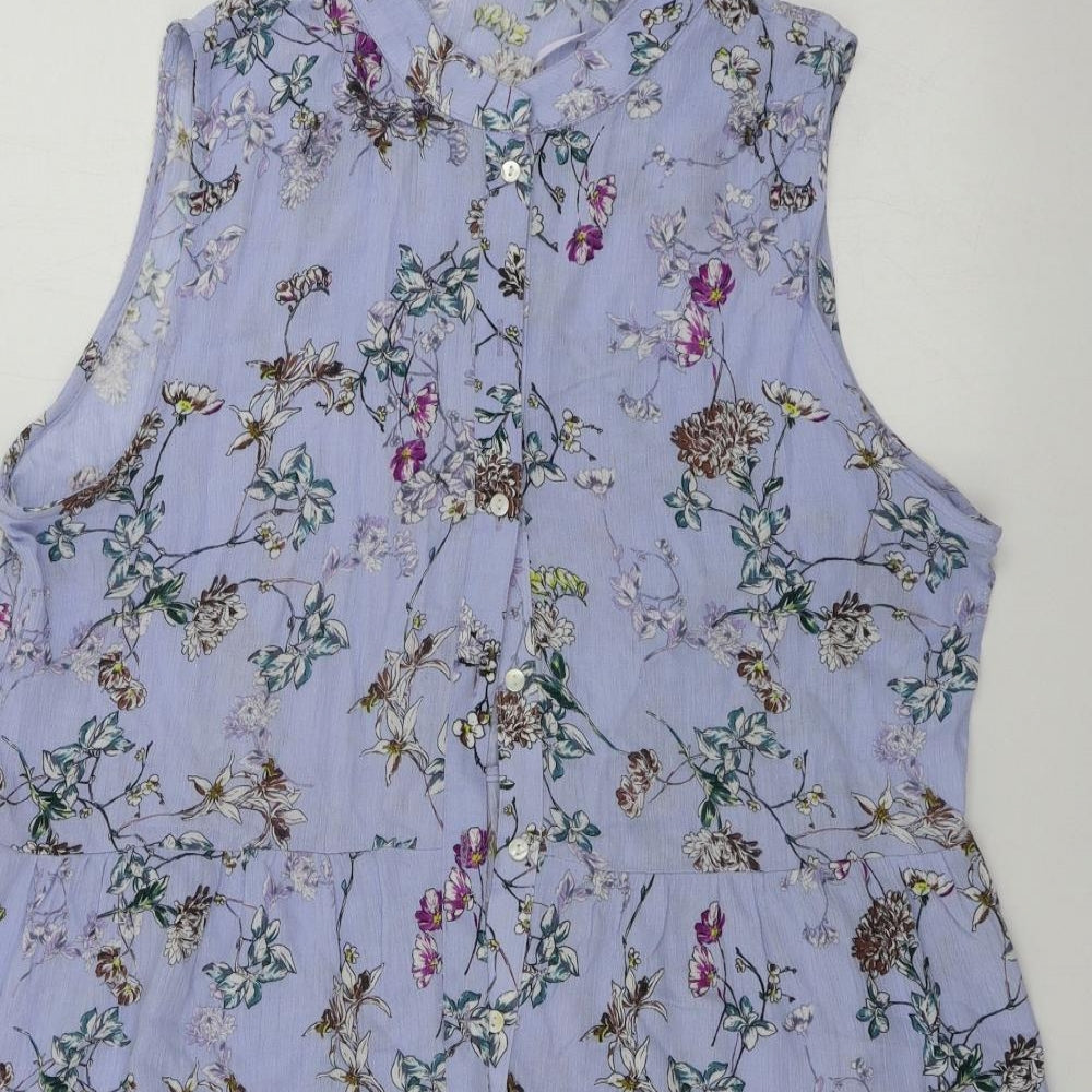 cerulean  Womens Blue Floral  Basic Button-Up Size L