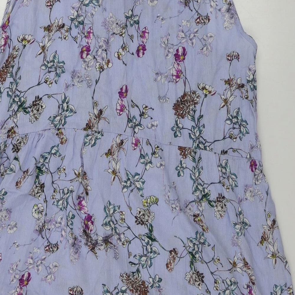 cerulean  Womens Blue Floral  Basic Button-Up Size L