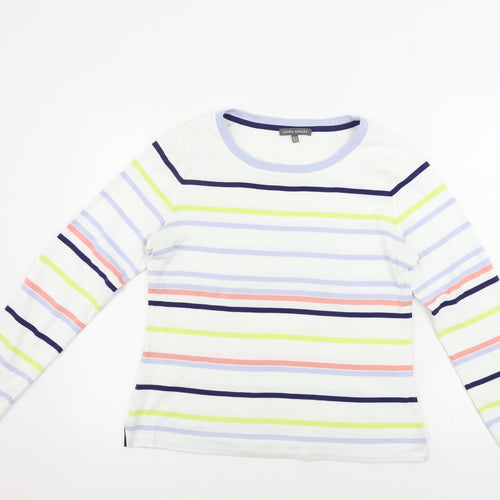 Laura Ashley  Womens White Striped  Basic T-Shirt Size 12