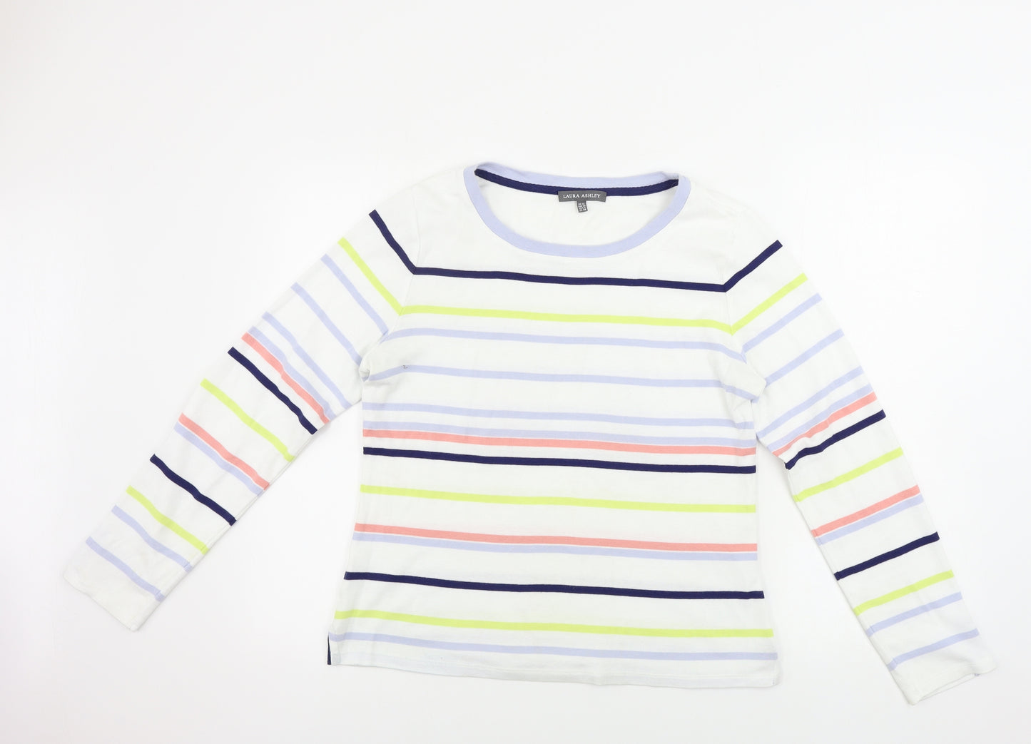 Laura Ashley  Womens White Striped  Basic T-Shirt Size 12