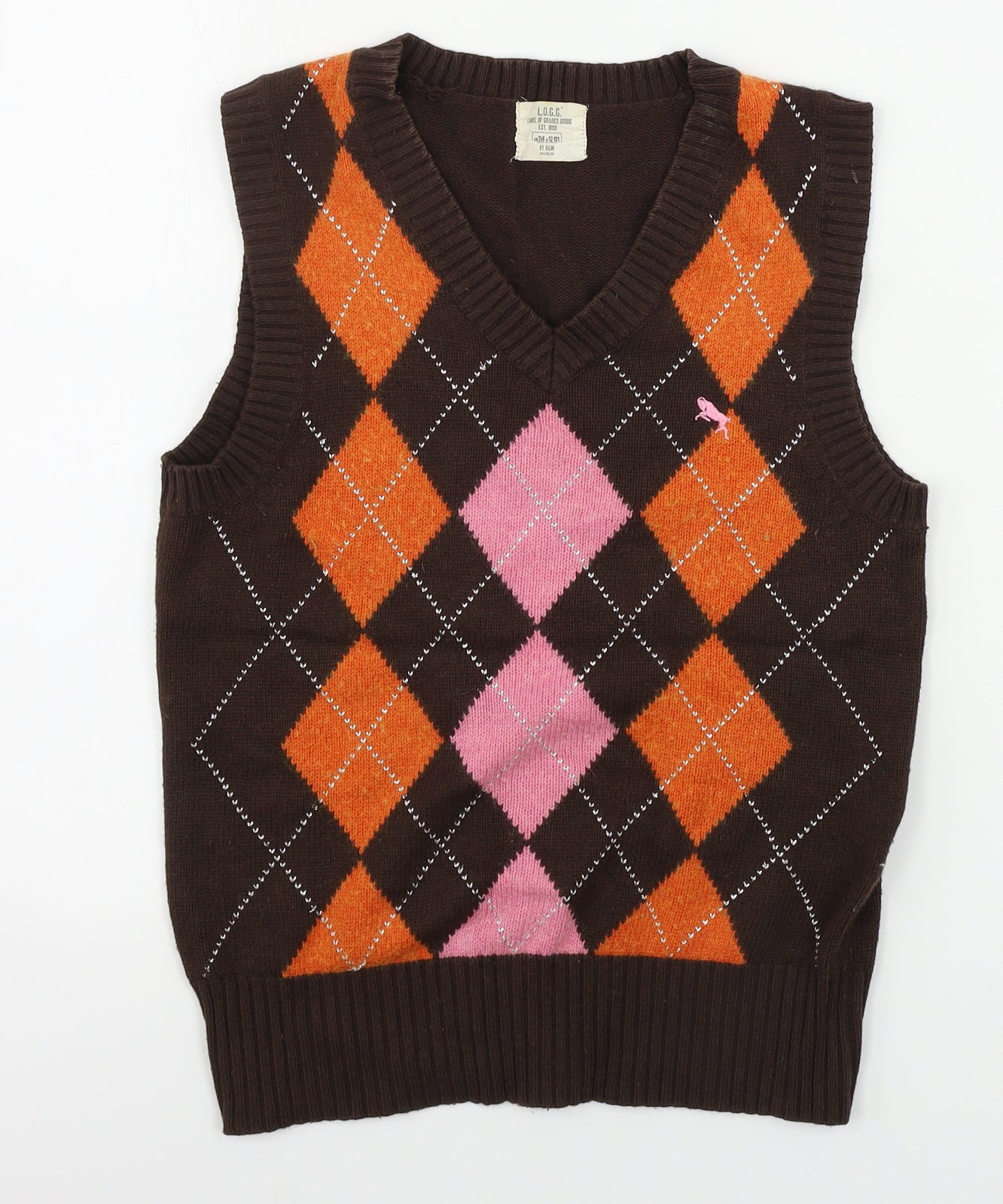 H&M  Girls Brown Geometric  Vest Jumper Size 12-13 Years