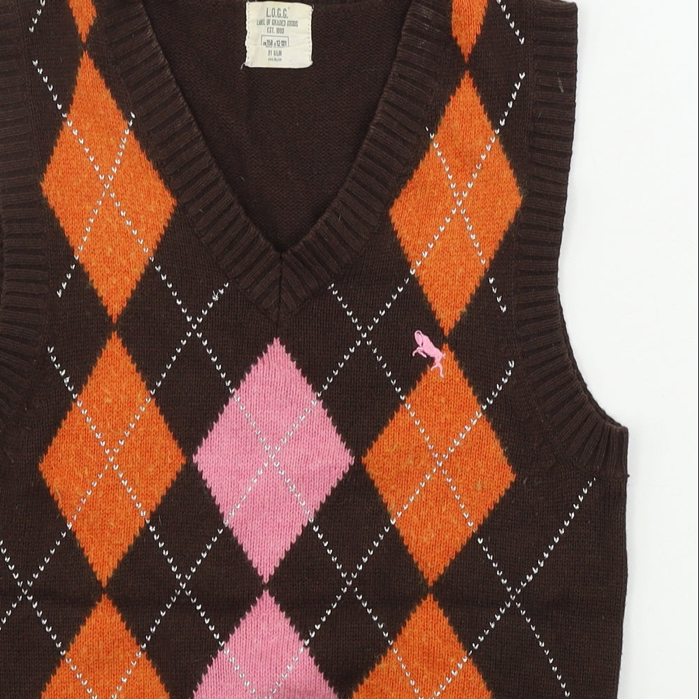 H&M  Girls Brown Geometric  Vest Jumper Size 12-13 Years