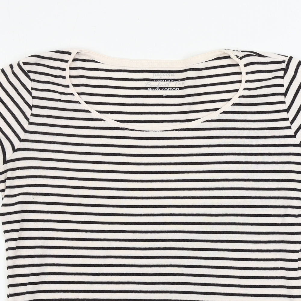 Papaya  Womens White Striped  Basic T-Shirt Size 14