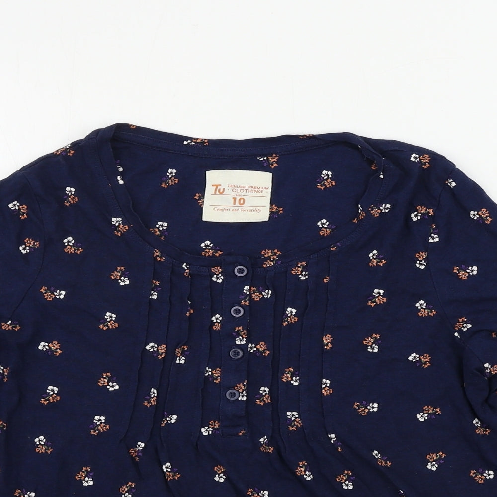 TU Womens Blue Floral  Basic T-Shirt Size 10