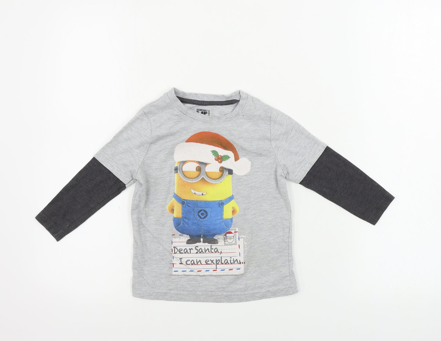 Nutmeg  Boys Grey   Basic T-Shirt Size 2-3 Years  - Minions christmas