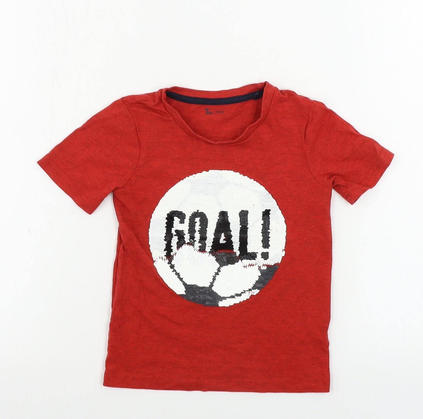 TU Boys Red   Basic T-Shirt Size 2-3 Years  - sequin detail