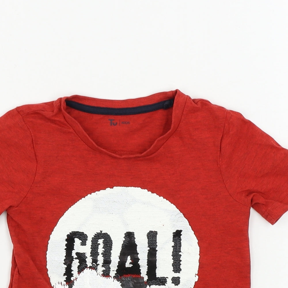 TU Boys Red   Basic T-Shirt Size 2-3 Years  - sequin detail