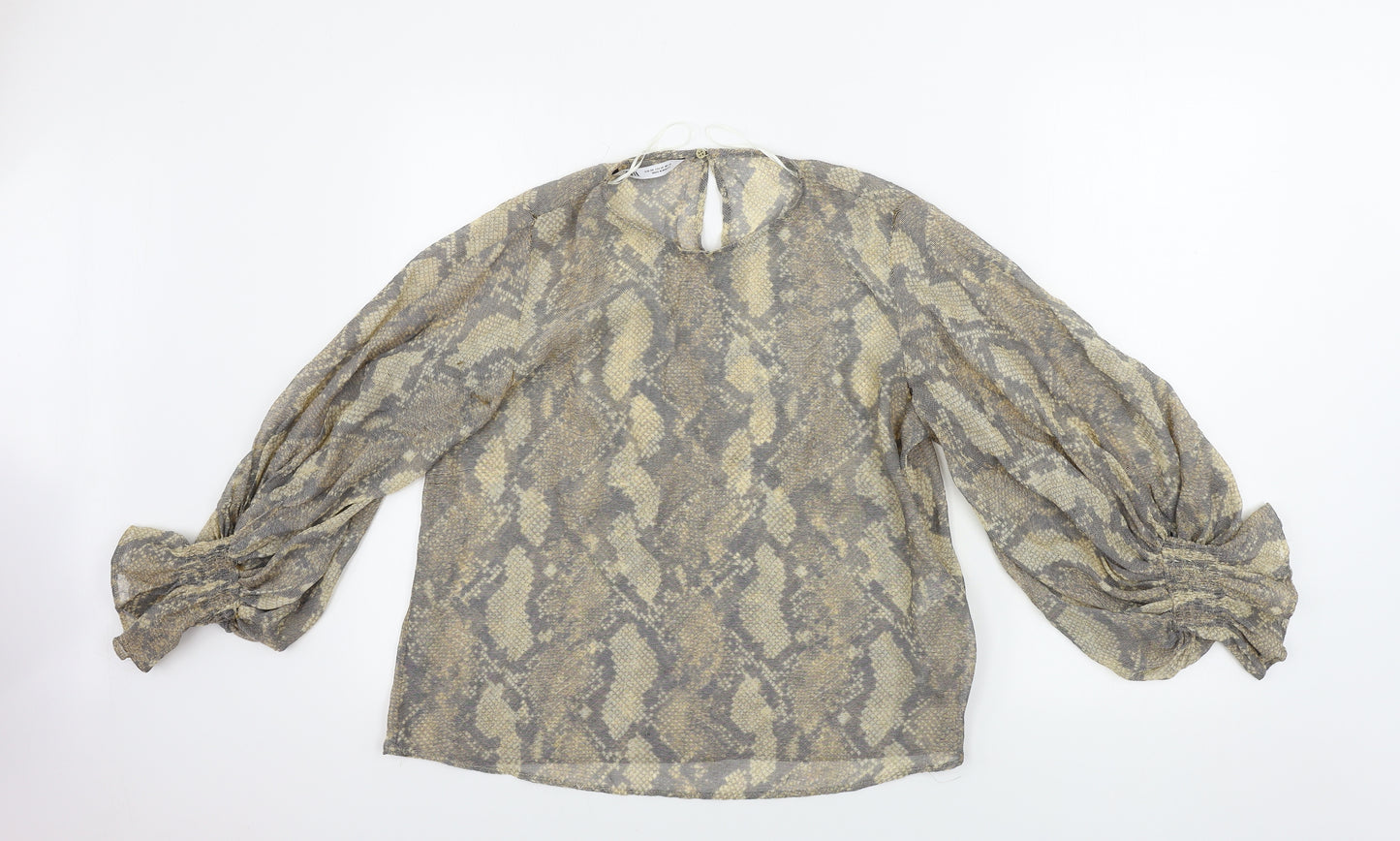 Zara Womens Beige Animal Print  Basic Blouse Size XS