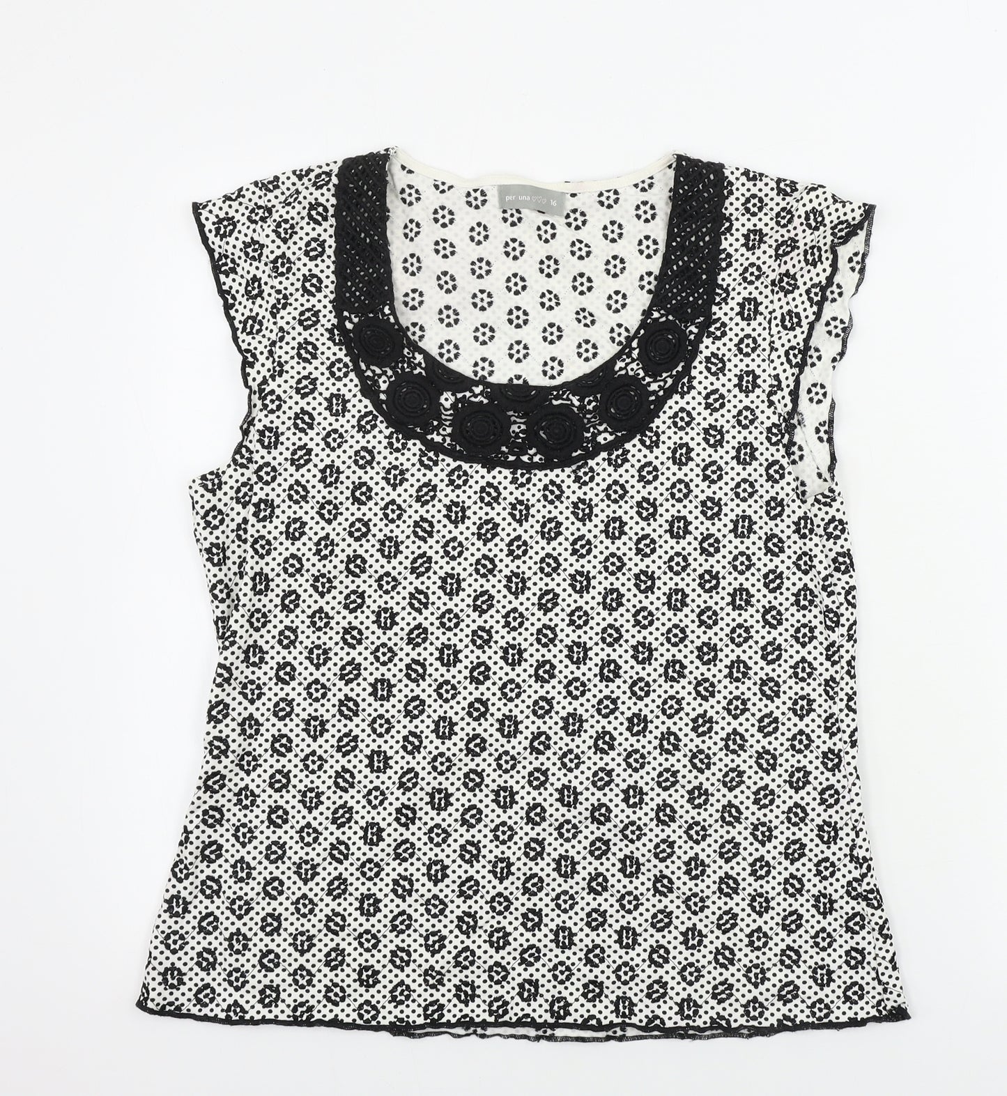 Marks and Spencer  Womens White Geometric  Basic T-Shirt Size 16