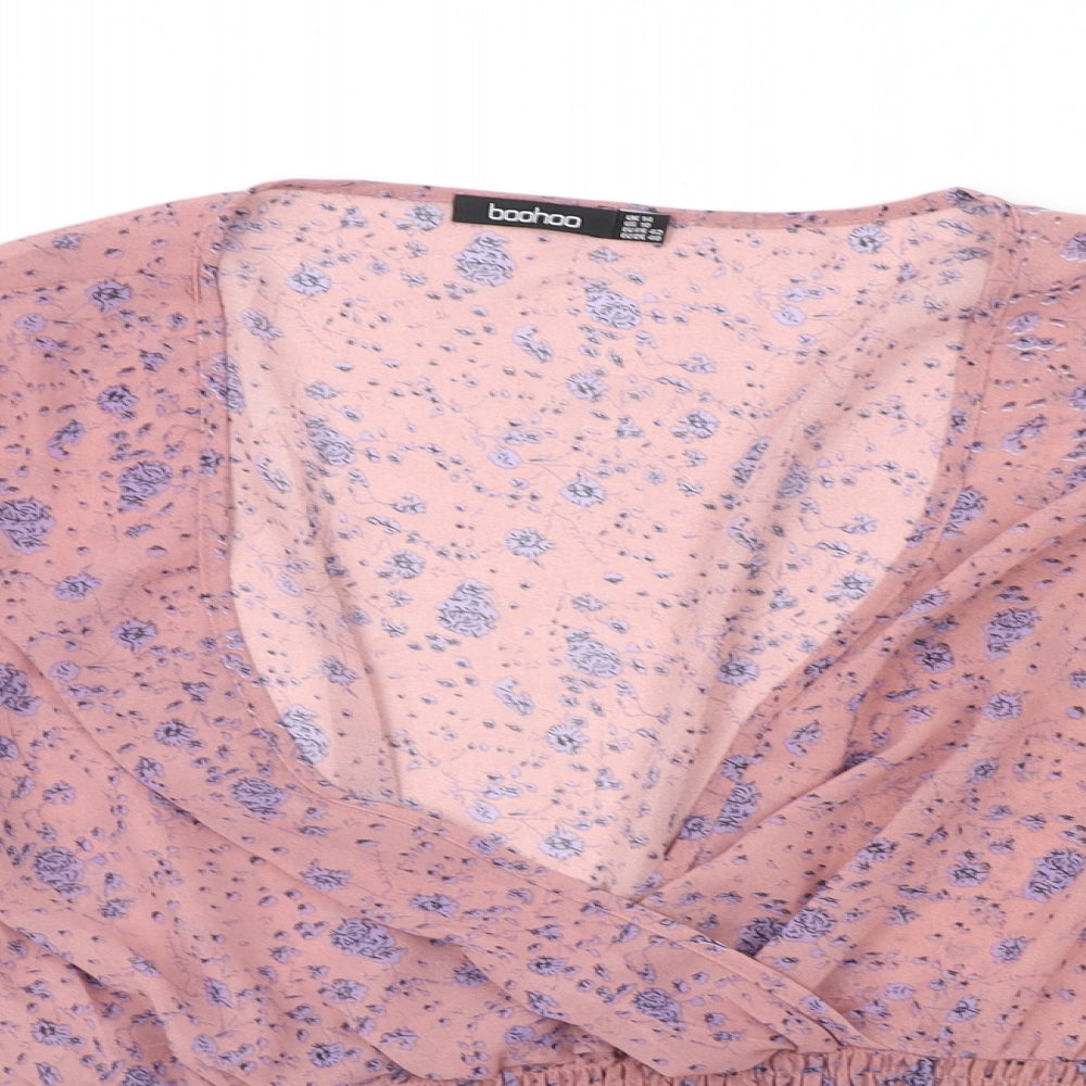 Boohoo Womens Pink Floral  Basic Blouse Size 14