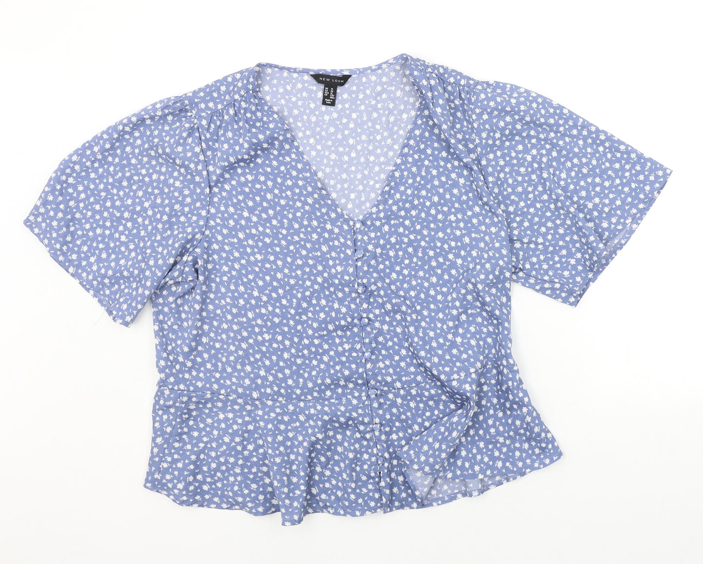New Look Womens Blue Geometric  Basic Blouse Size 16