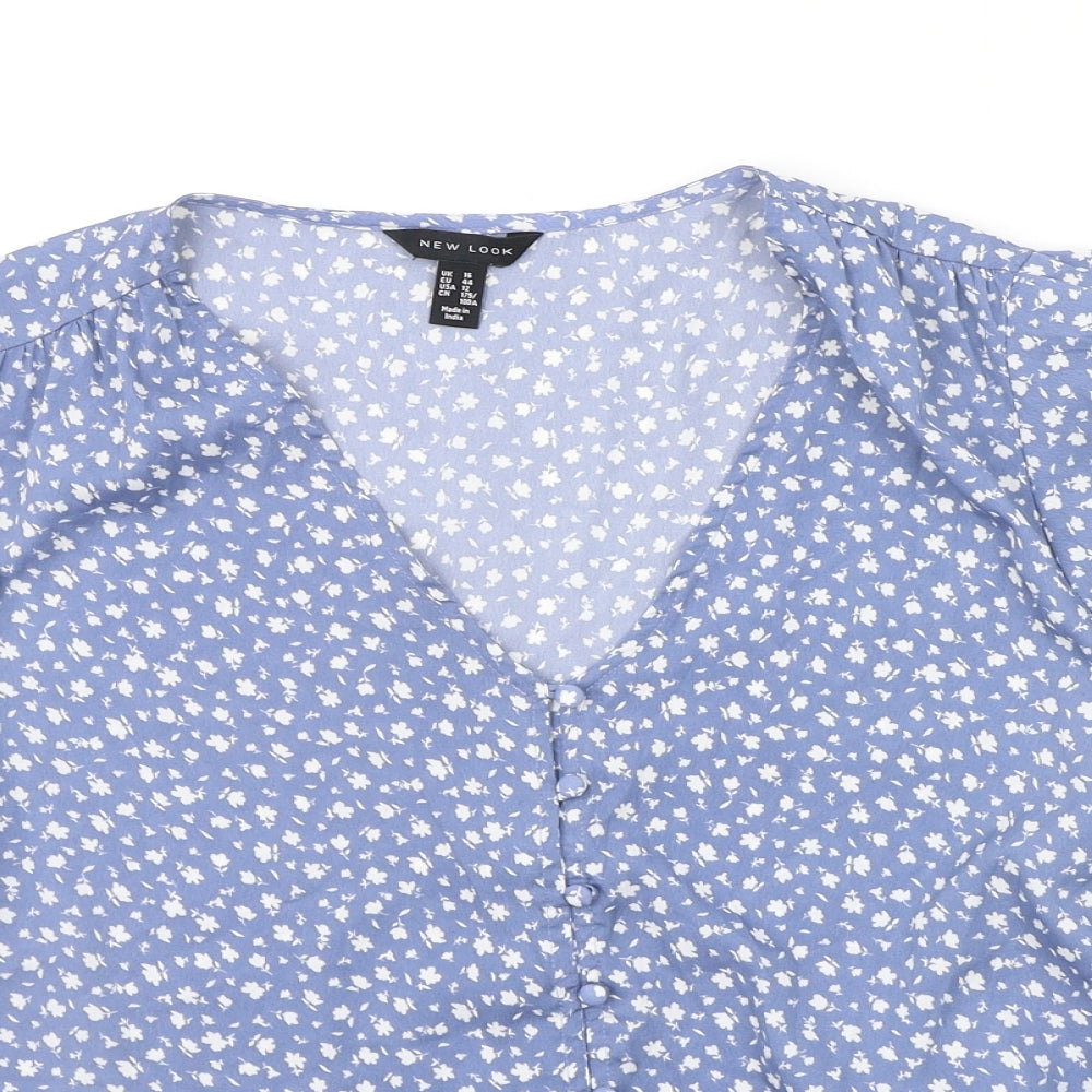 New Look Womens Blue Geometric  Basic Blouse Size 16