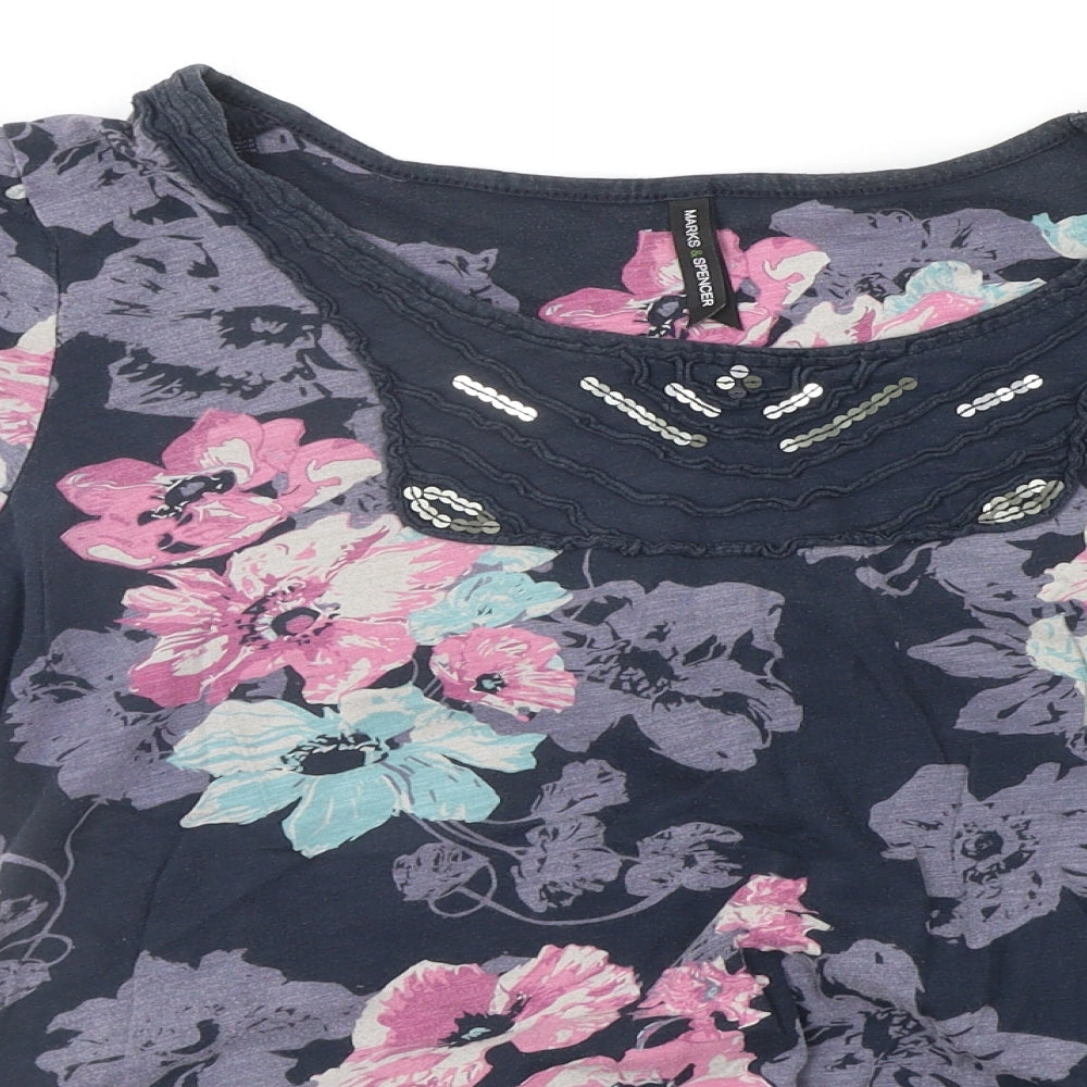 Marks and Spencer Womens Blue Floral  Basic T-Shirt Size 16