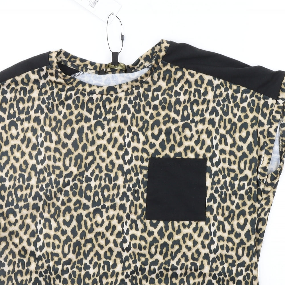 Lipsy Womens Beige Animal Print  Basic T-Shirt Size 14