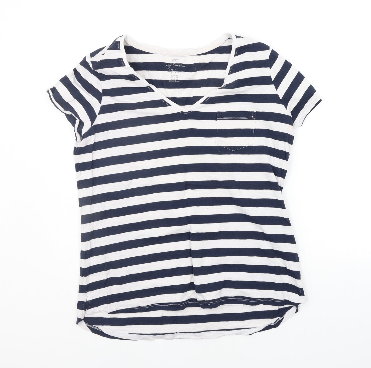 F&F Womens Blue Striped  Basic T-Shirt Size 16